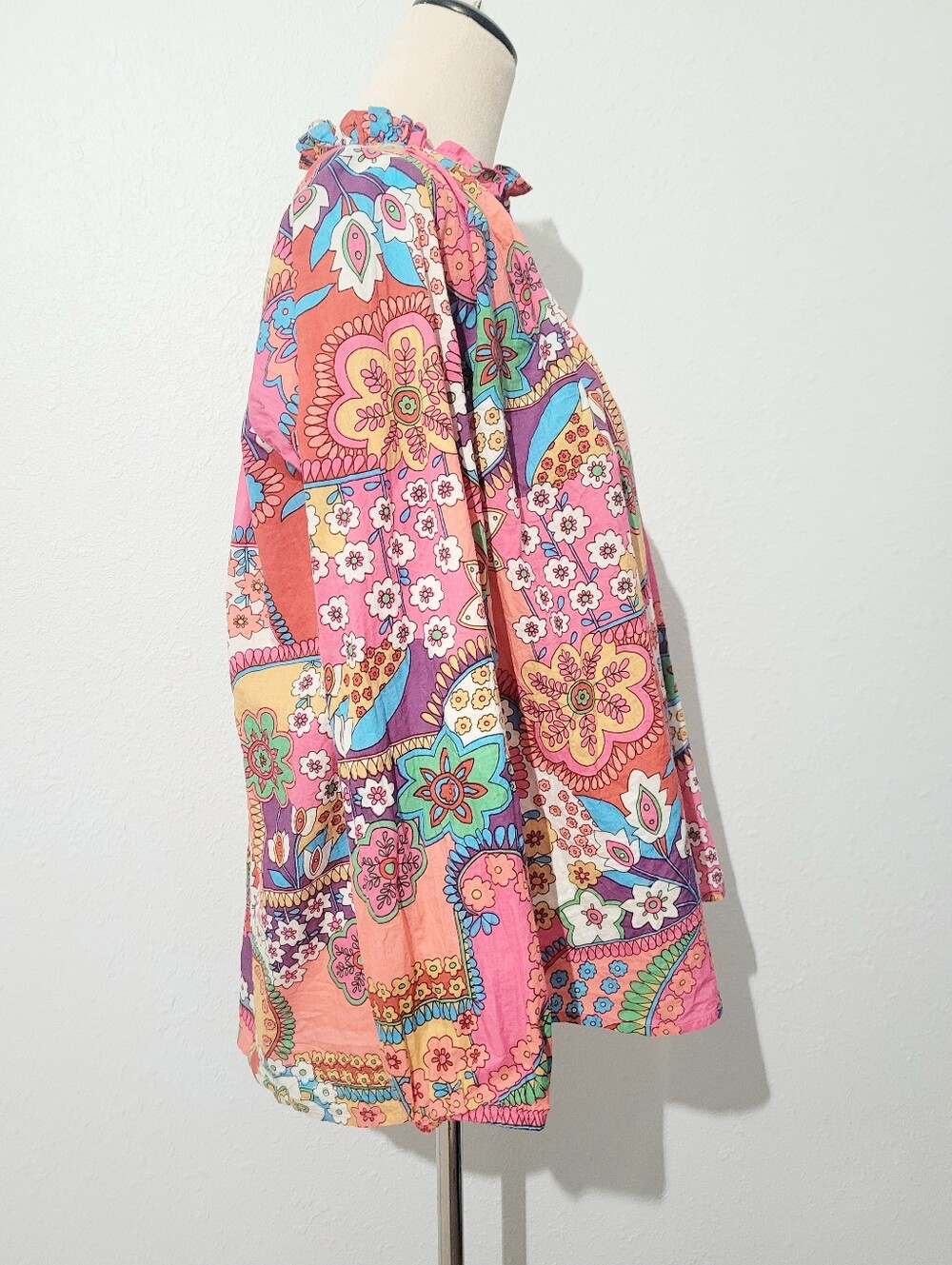 Mille Resort & Travel 100% Cotton Floral Boho Oversized Blouse Top Size Small - Picture 4 of 11